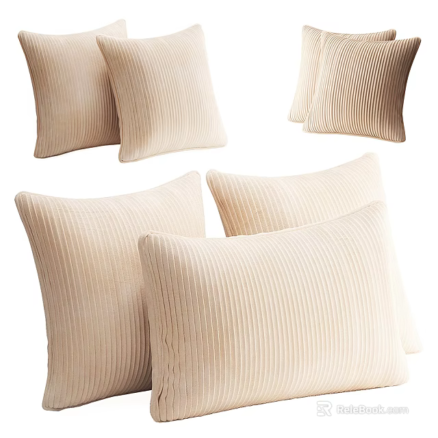 Multiple Cozy Beige Ribbed Velvet Pillows For Comfortable Home Sofa Decor 3d model 
