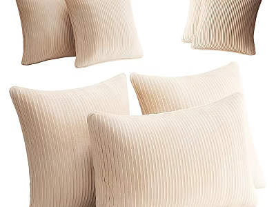 Multiple Cozy Beige Ribbed Velvet Pillows For Comfortable Home Sofa Decor 3d model