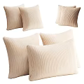 Multiple Cozy Beige Ribbed Velvet Pillows For Comfortable Home Sofa Decor