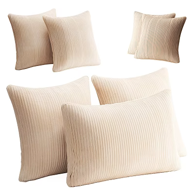 Multiple Cozy Beige Ribbed Velvet Pillows For Comfortable Home Sofa Decor 3d model