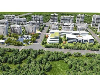 Aerial View Planning of Modern Residential Community With Green Spaces and Building Layout 3d model