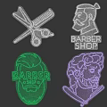 Barber Shop Outdoor Neon Lights With Scissors Comb And Male Head Designs