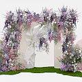Floral Decorated Event Entrance Arch With Purple Pink Flowers And Green Grass