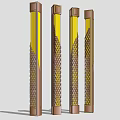 Modern Outdoor Column Lights With Textured Patterns And Illuminated Glow At Night