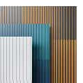 White And Blue Decorative Wall Panels With Vertical Stripes And Green Square Patterns 3d model