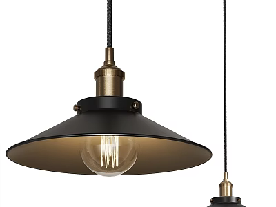 Industrial Style Pendant Light With Black Metal Shade Gold Accents And Clear Glass Bulb 3d model