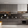 Modern Kitchen Interior Design With Gray Cabinets Black Countertop Built In Oven And Appliances