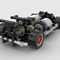 Building Blocks Assembled Car Chassis With Black Wheels Red Hubs Gears And Engine Parts