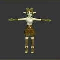 Fantasy 3D Character With Animal Ears Striped Top Brown Shorts Arms Outstretched