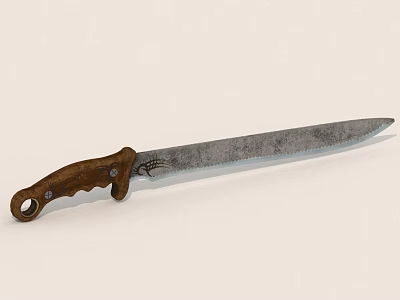 Old Metal Knife With Worn Blade And Brown Wooden Handle Design 3d model