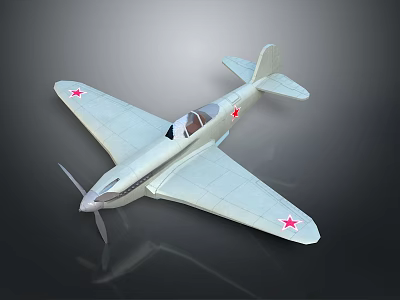 Vintage Propeller Airplane Model With Light Colored Body Red Star Symbols On Wings And Tail 3d model