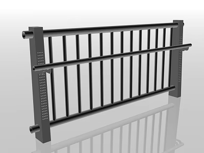 Black Metal Fence With Vertical Bars And Horizontal Rails For Outdoor Safety 3d model
