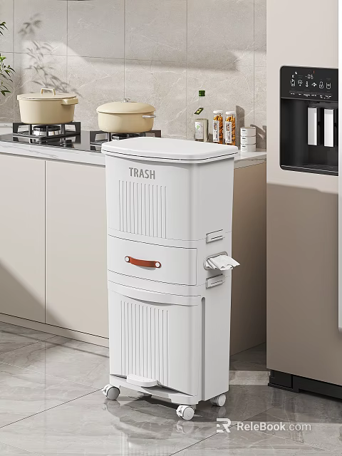 White Multi Layer Kitchen Trash Can With Sorting Function For Home Organization 3d model 