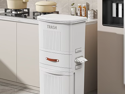 White Multi Layer Kitchen Trash Can With Sorting Function For Home Organization 3d model