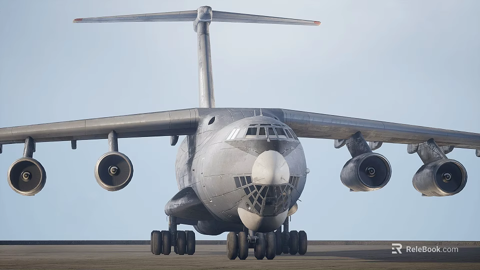 Military Fighter Jet With Four Engines Wide Wings And Landing Gear On Runway 3d model 