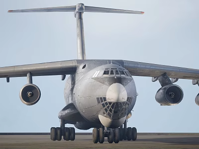 Military Fighter Jet With Four Engines Wide Wings And Landing Gear On Runway 3d model