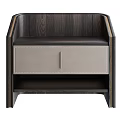 Modern Wooden Cabinet With Dark Wood Grain Light Gray Stitched Drawer And Open Shelf