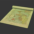 Vintage World Map Wall Decor With Rolled Design And Antique Style Art