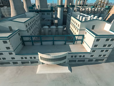 Modern Industrial Factory Building With Multiple Chimneys Storage Tanks And Large Equipment 3d model