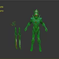 Futuristic Armored Character In Blue Red Suit With Two Swords And Red Accents