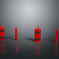 Red Candles With Wicks In Various Sizes On Black Background With Reflections 3d model