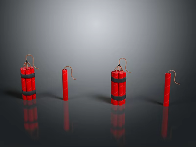 Red Candles With Wicks In Various Sizes On Black Background With Reflections 3d model