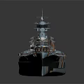 Detailed Military Battleship with Turrets Naval Design and Blue Hull Warship Structure