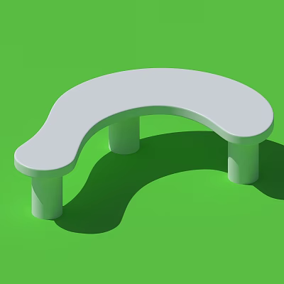 White Curved Bench Modern Minimalist Design Against Green Background With Cylindrical Support Legs 3d model