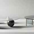 Modern Coffee Table With Glass Top And Geometric Marble Metal Bases