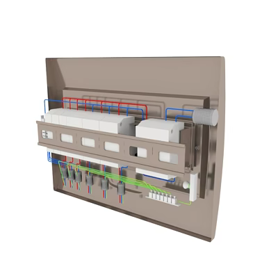 Industrial Control Equipment with Internal Modules and Colored Electrical Wires for Electrical System Management 3d model