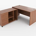 L Shaped Wooden Office Desk With Drawers And Open Storage Shelves