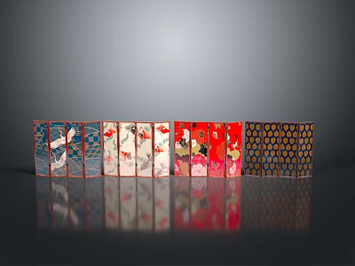 Vibrant Landscape Patterned Screens with Colorful Designs Arranged and Reflected Clearly 3d model