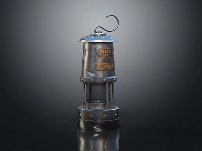 Vintage Silver Metal Lantern With Hook Western Union Label And Bottom Reflection 3d model