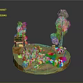Miniature Circular Landscape Model With Trees Grass Small House And Animals