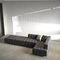 Dark Gray Velvet Sectional Sofa With Square Tufted Design And Accent Pillows