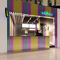 Colorful Striped Manner Café Storefront With Modern Counter And Bright Lighting