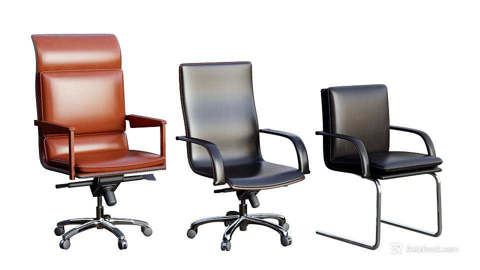 Leather Office Chairs In Multiple Colors With Modern Design And Swivel Base 3d model 
