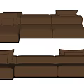 Comfortable Modern Brown Sectional Sofa With Soft Cushions And Modular Seats 3d model