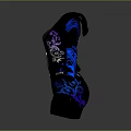Stylish Black Jumpsuit With Blue And Purple Decorative Patterns Zipper Detail And Belt