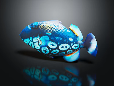 Vibrant Blue Tropical Fish With Circular White Spots Orange Fins And Reflection 3d model