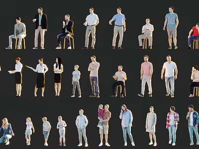 Collection Of Diverse People In Various Poses Standing And Sitting With Different Ages 3d model