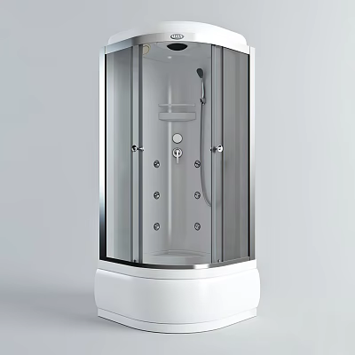 Enclosed Steam Shower Sauna With Glass Doors White Base And Control Panels 3d model