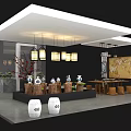Chinese Style Exhibition Reception Desk With Hanging Lanterns And Ceramic Vases