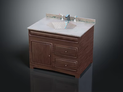 Wooden Bathroom Vanity with Cabinet Door Drawers and Marble Countertop Sink Faucet 3d model