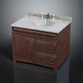 Wooden Bathroom Vanity with Cabinet Door Drawers and Marble Countertop Sink Faucet