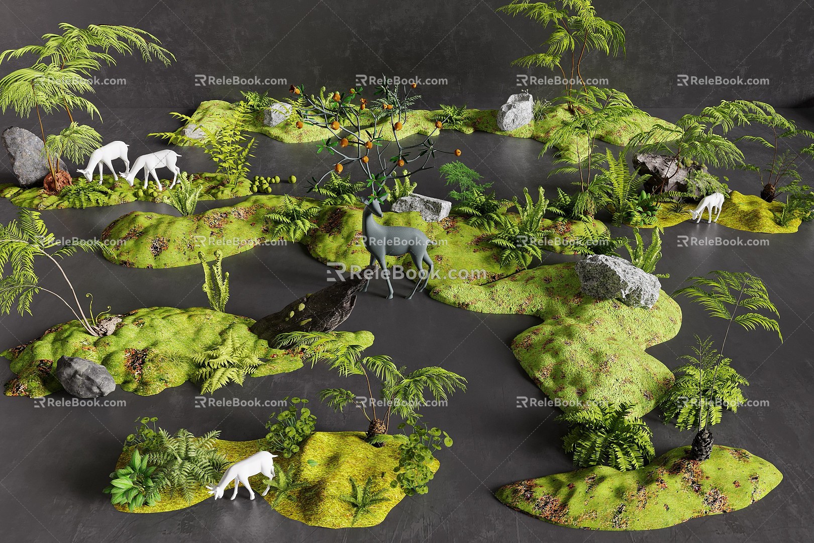 moss landscape plants deer landscape landscape ferns 3d model