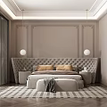 Modern Bedroom Interior Design With Grid Partition Treadmill Window Curtains And Area Rug