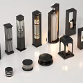 Various Modern Outdoor Lights With Black Frames And Transparent Shades 3d model