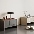 Modern Dark And Light Bedside Tables With Table Lamp Decorative Letter Reed Diffuser And Camera 3d model