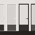 Modern Interior Hinged Doors With Fluted Glass And White Black Frames 3d model